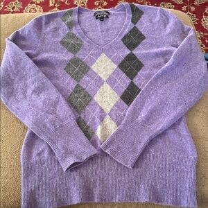 Apt.9 Cashmere V-Neck Pullover Sweater Large Argyle Preppy (TD)